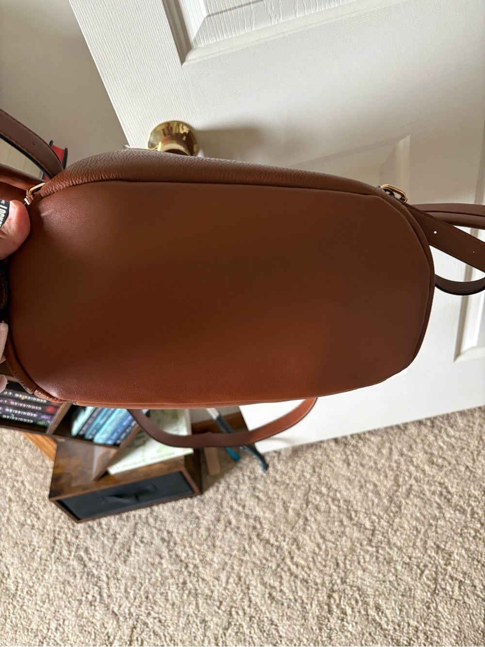 Poppy & Peonies Cognac Leather Convertible Backpack Tote - Picture 3 of 4